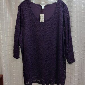 CJ Banks 2X 3/4 Sleeve Purple Lace Top